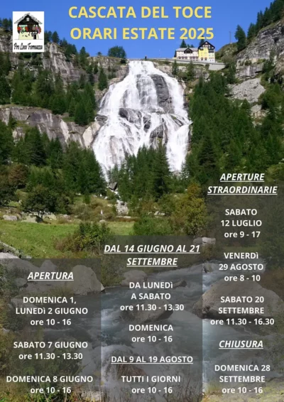 orari apertura 2025 cascata del toce